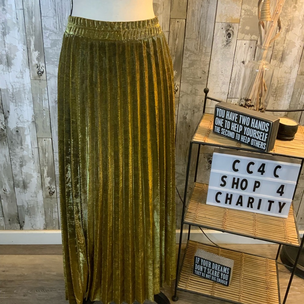 Gold Pleated Maxi Skirt for Cocktail Events